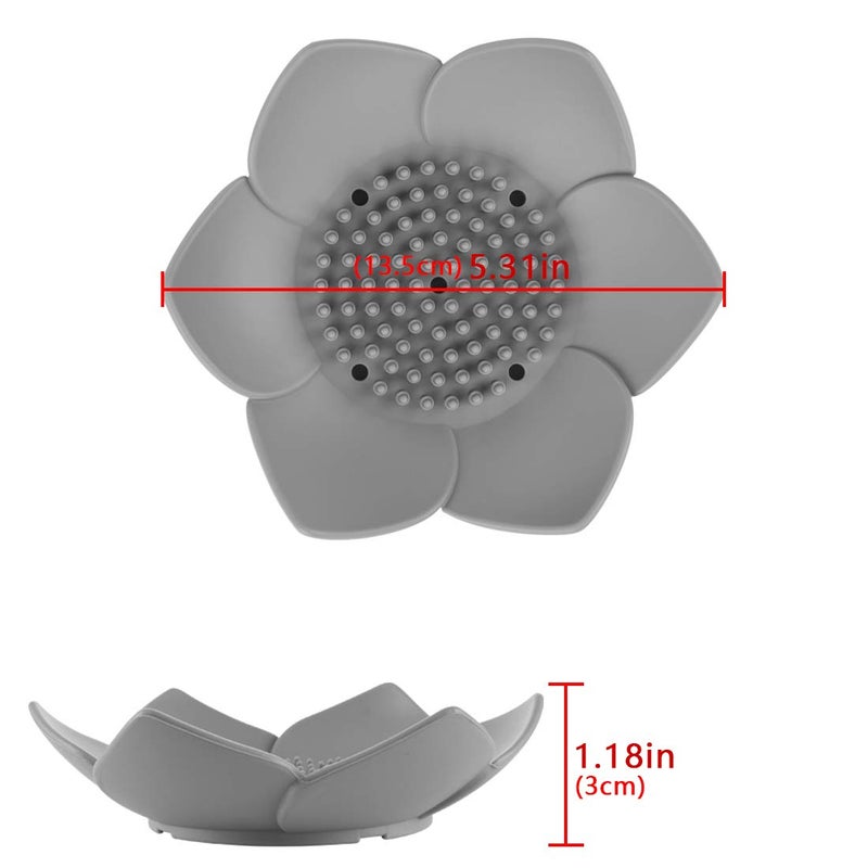 HR H&R 3 Pack Silicone Soap Holder, Bathroom Soap Tray with Drain, Lotus Shaped - Blue, Green, Grey - Image 5